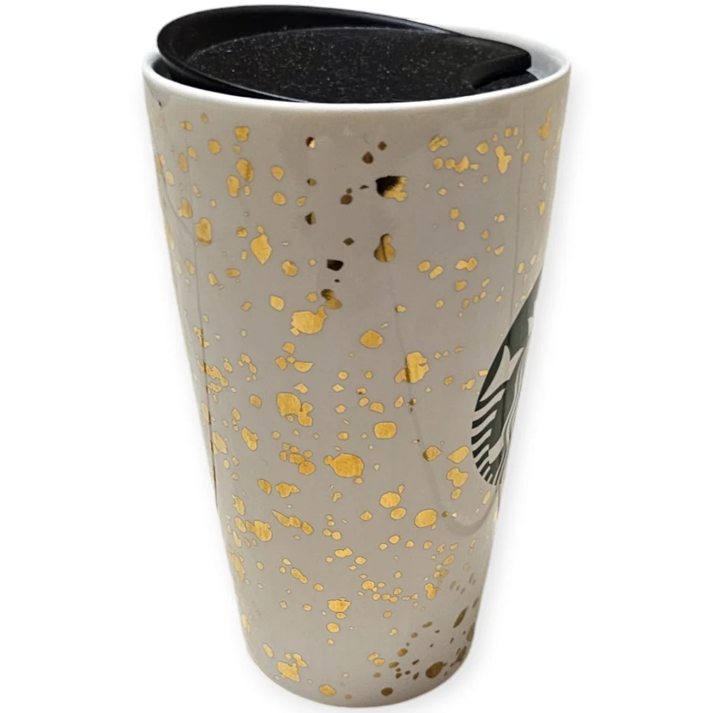 Starbucks 2019 Holiday Gold Fleck Confetti Ceramic 12 oz Beverage Tumbler